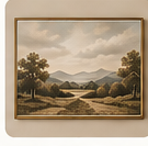 Landscape artwork above a bed